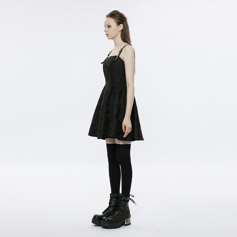PUNK RAVE Women's Gothic Double Color Jacquard Split Dress