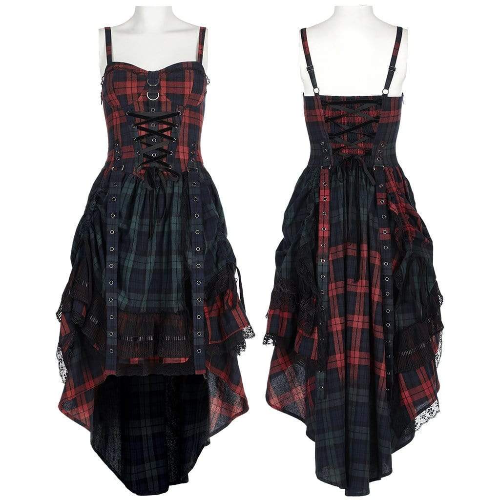Punk Rave Women's Gothic Double Color Plaid Layered Slip Dress