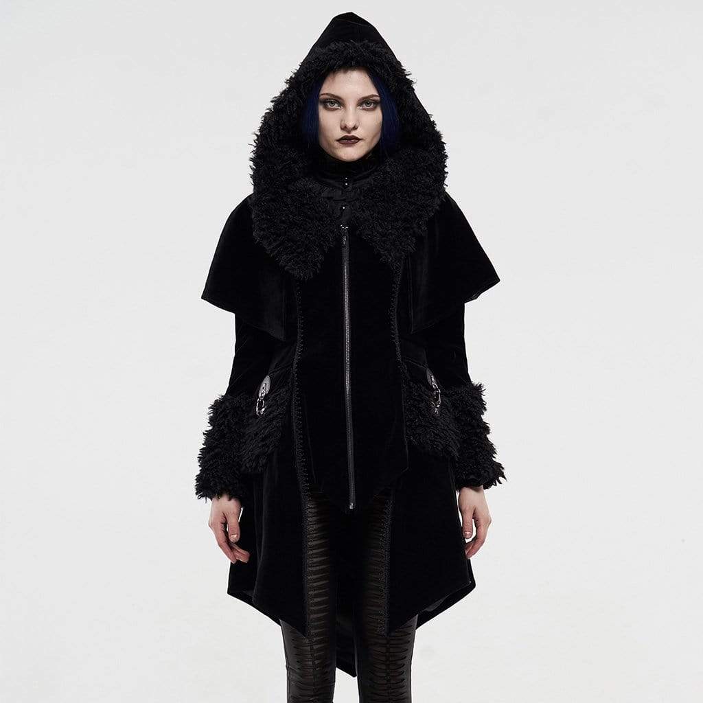 Women's Gothic Fake Two Pieces Hooded Cloak Coats
