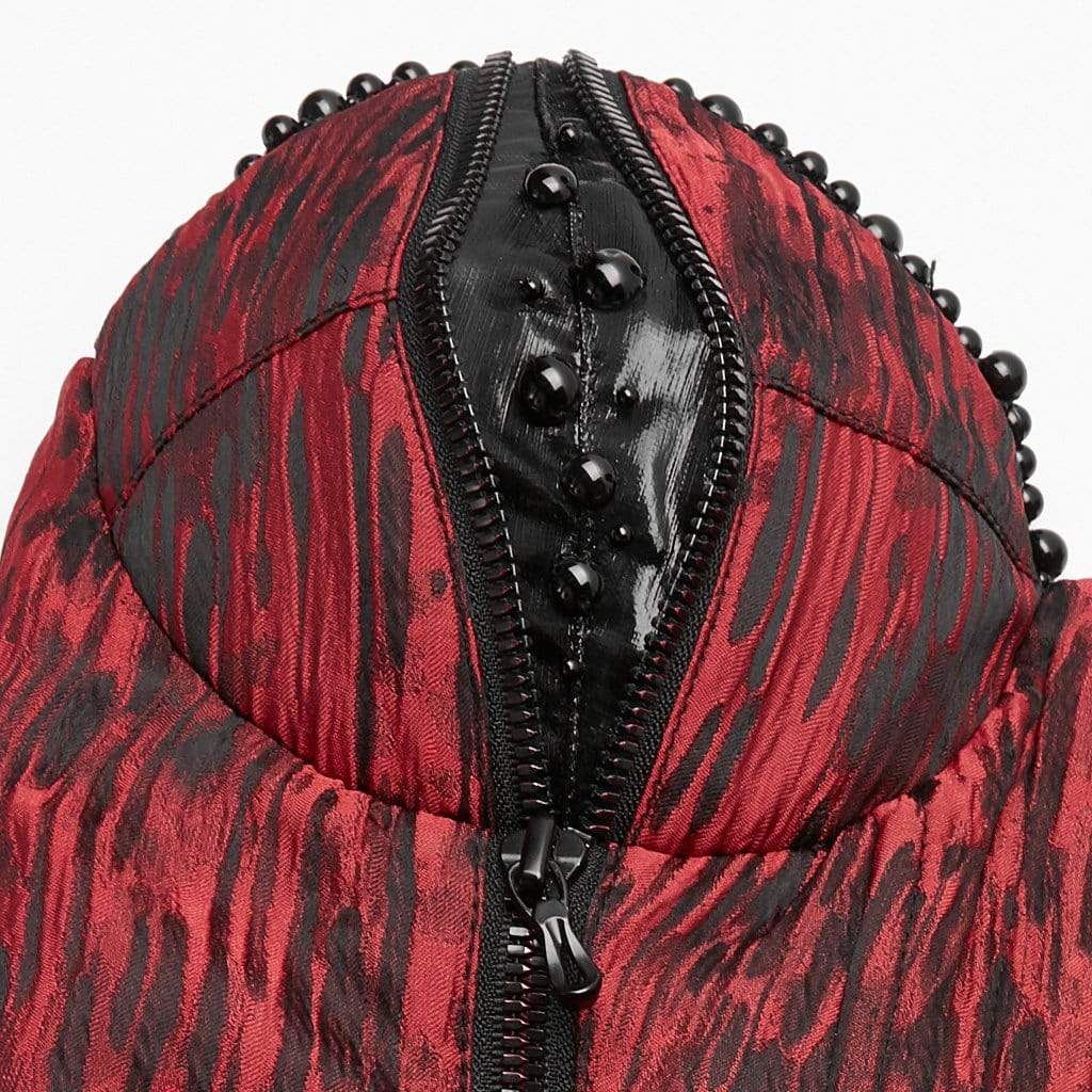 Women's Gothic Faux Leather Barky Jacquard Overbust Corsets Red