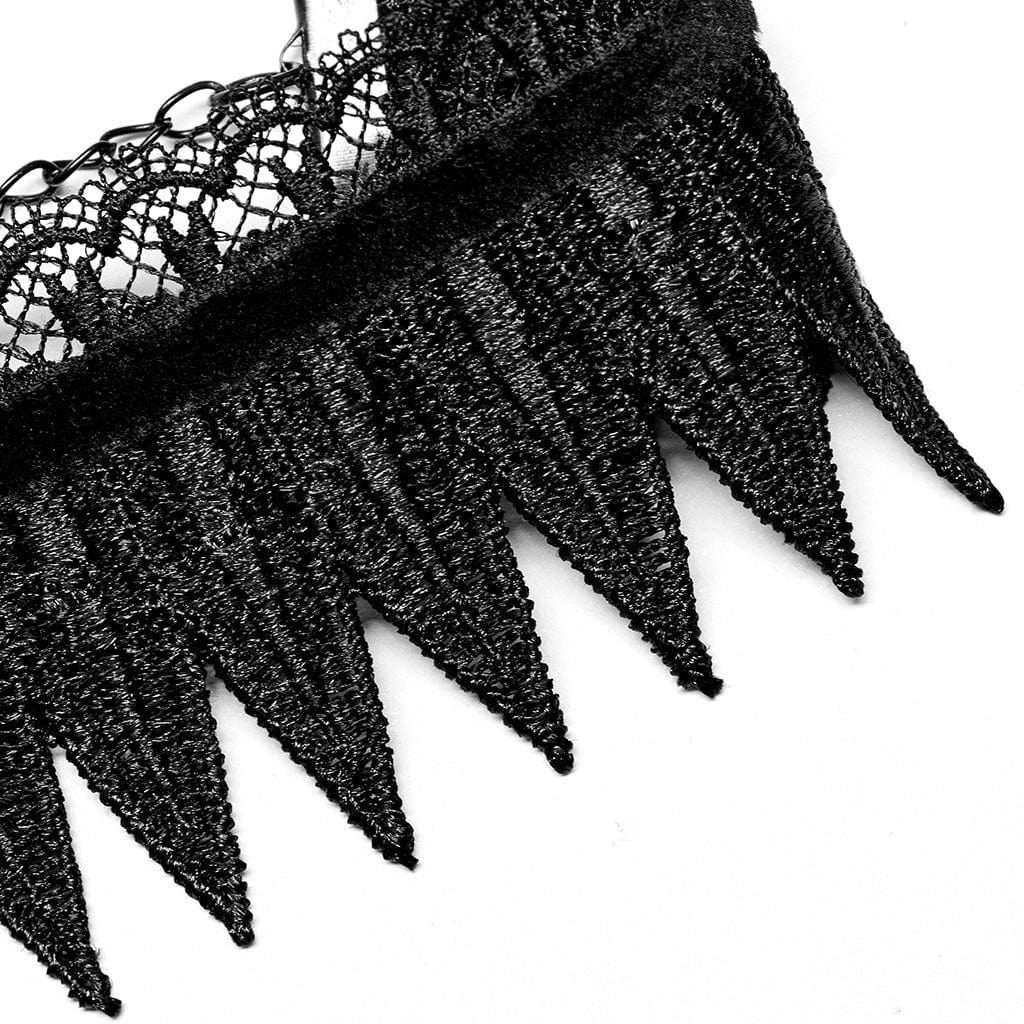 PUNK RAVE Women's Gothic Feather Lace Choker