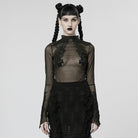 PUNK RAVE Women's Gothic Feather Mesh Shirt