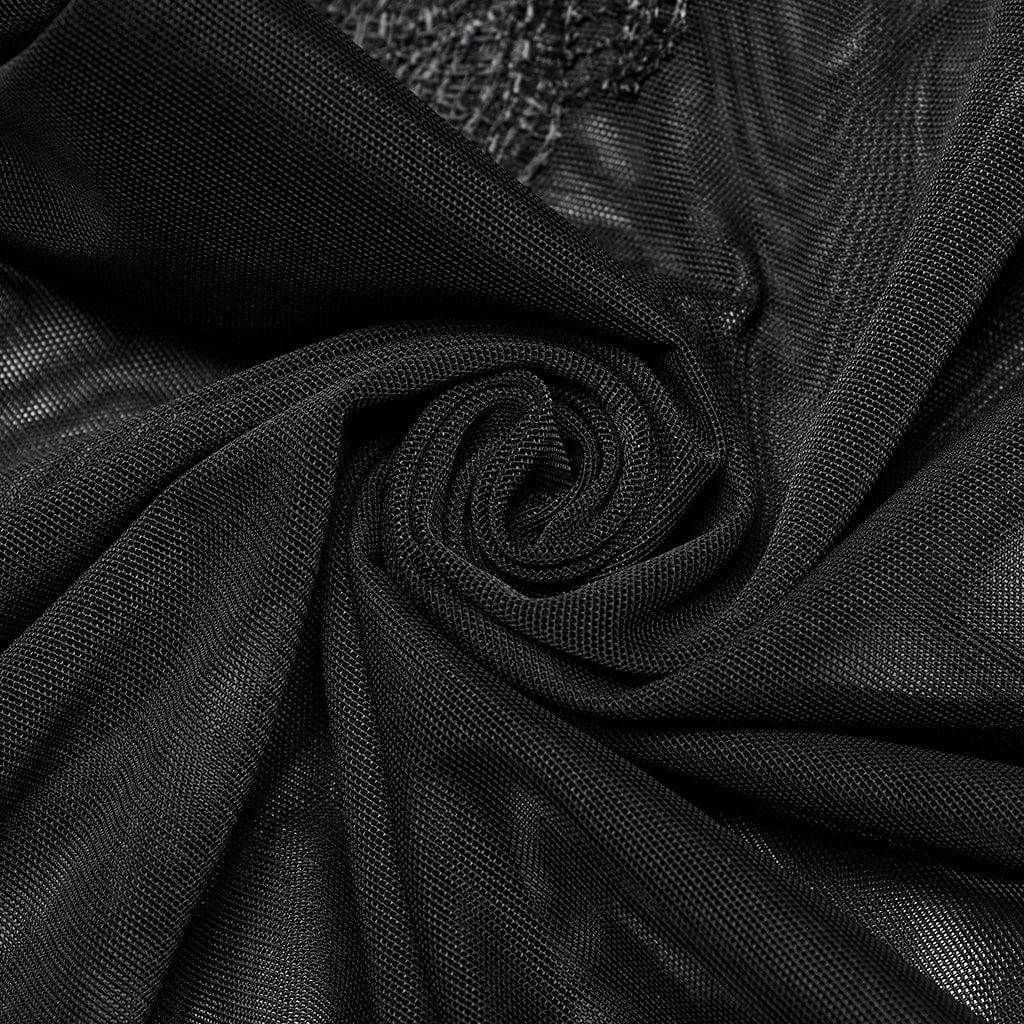 PUNK RAVE Women's Gothic Feather Mesh Shirt