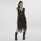 PUNK RAVE Women's Gothic Feather Tassels Dress