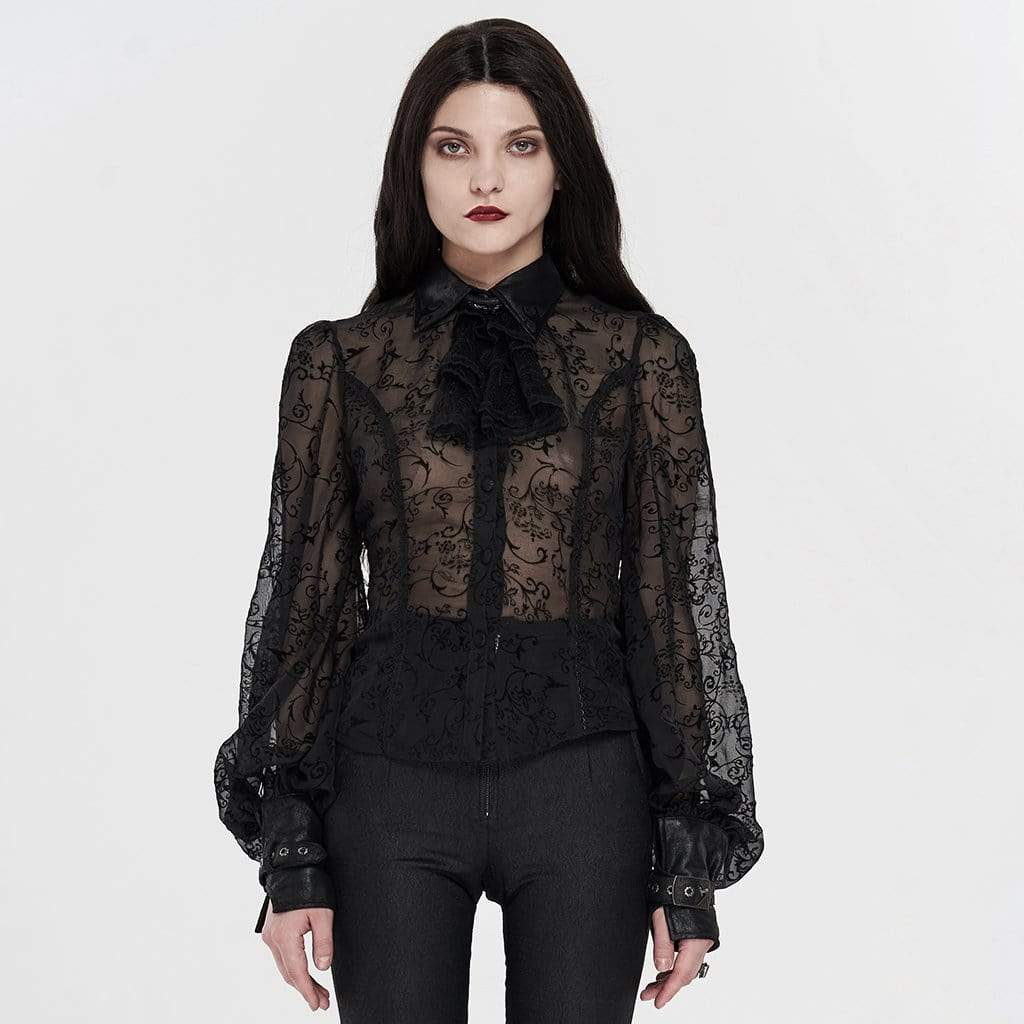 Women's Gothic Floral Lace Collar Sheer Blouses