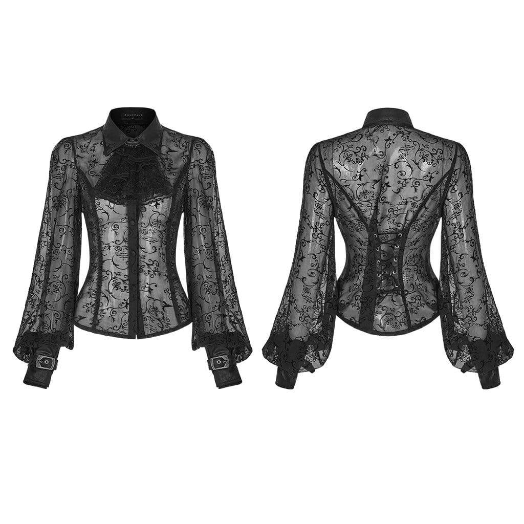 Women's Gothic Floral Lace Collar Sheer Blouses