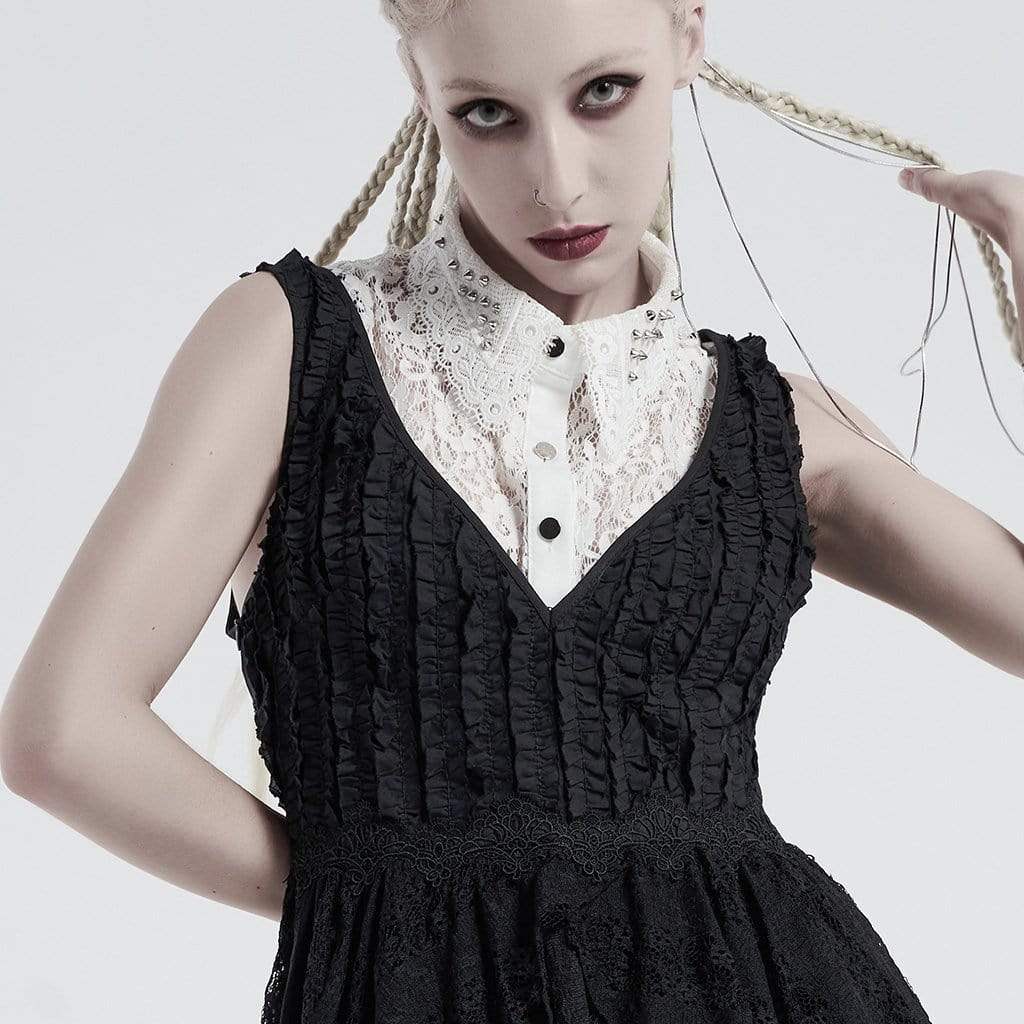 Women's Gothic Floral Lace Fake Collar With Rivets