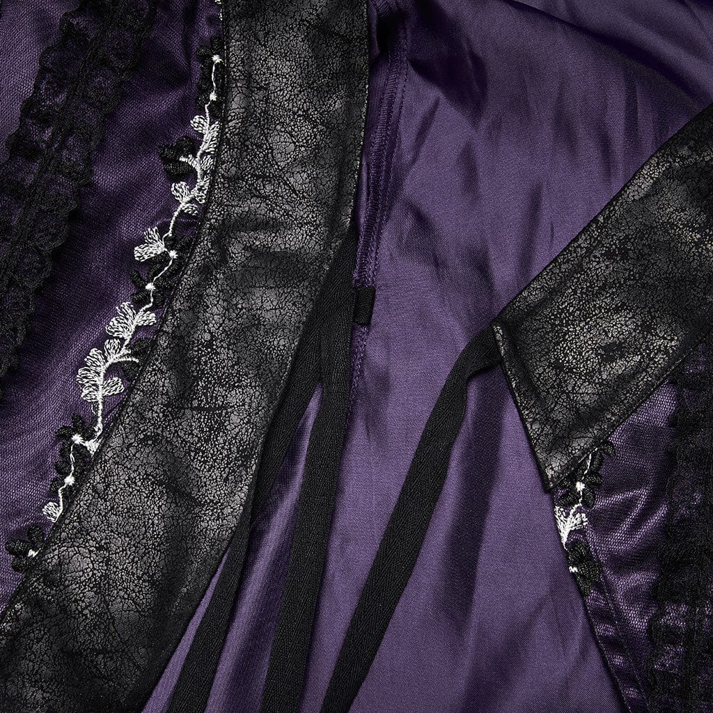 PUNK RAVE Women's Gothic Floral Lace Kimono Coat Purple With Belt