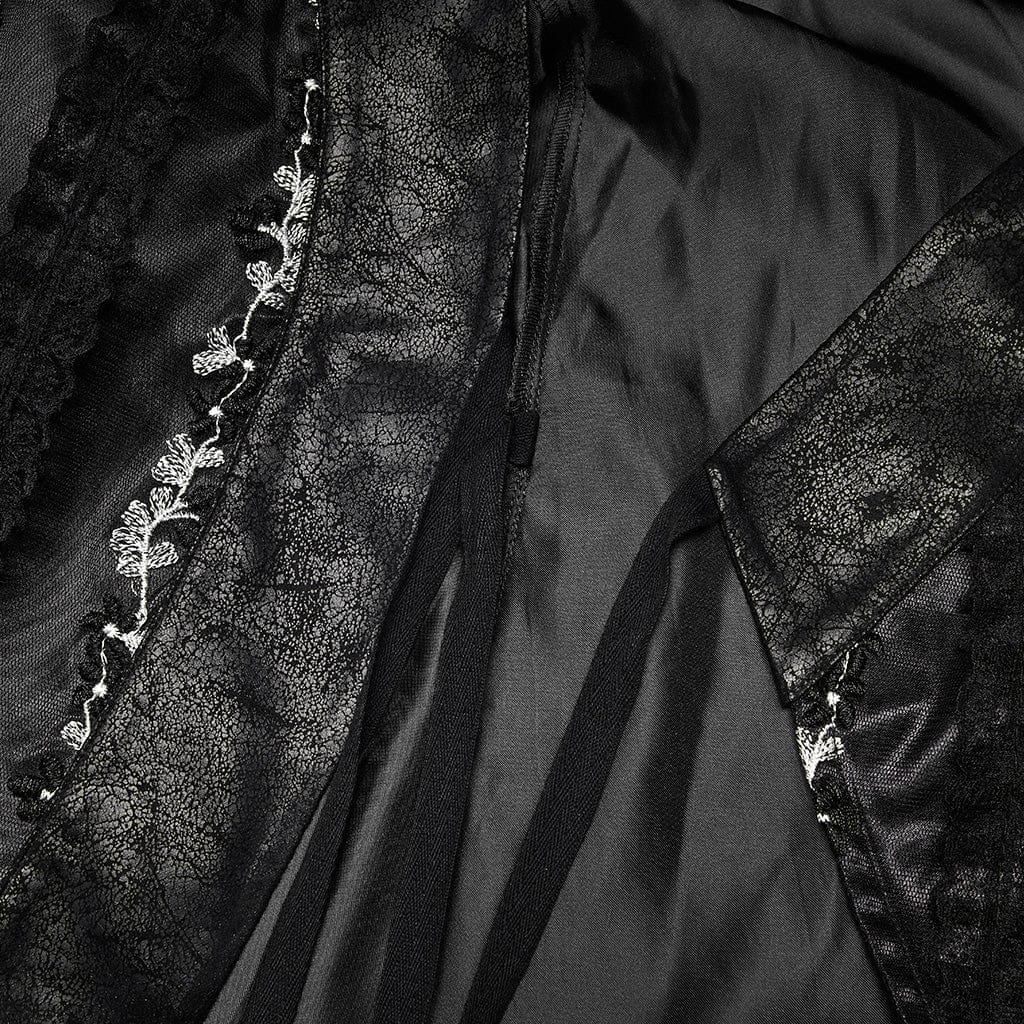 PUNK RAVE Women's Gothic Floral Lace Kimono Coat with Belt