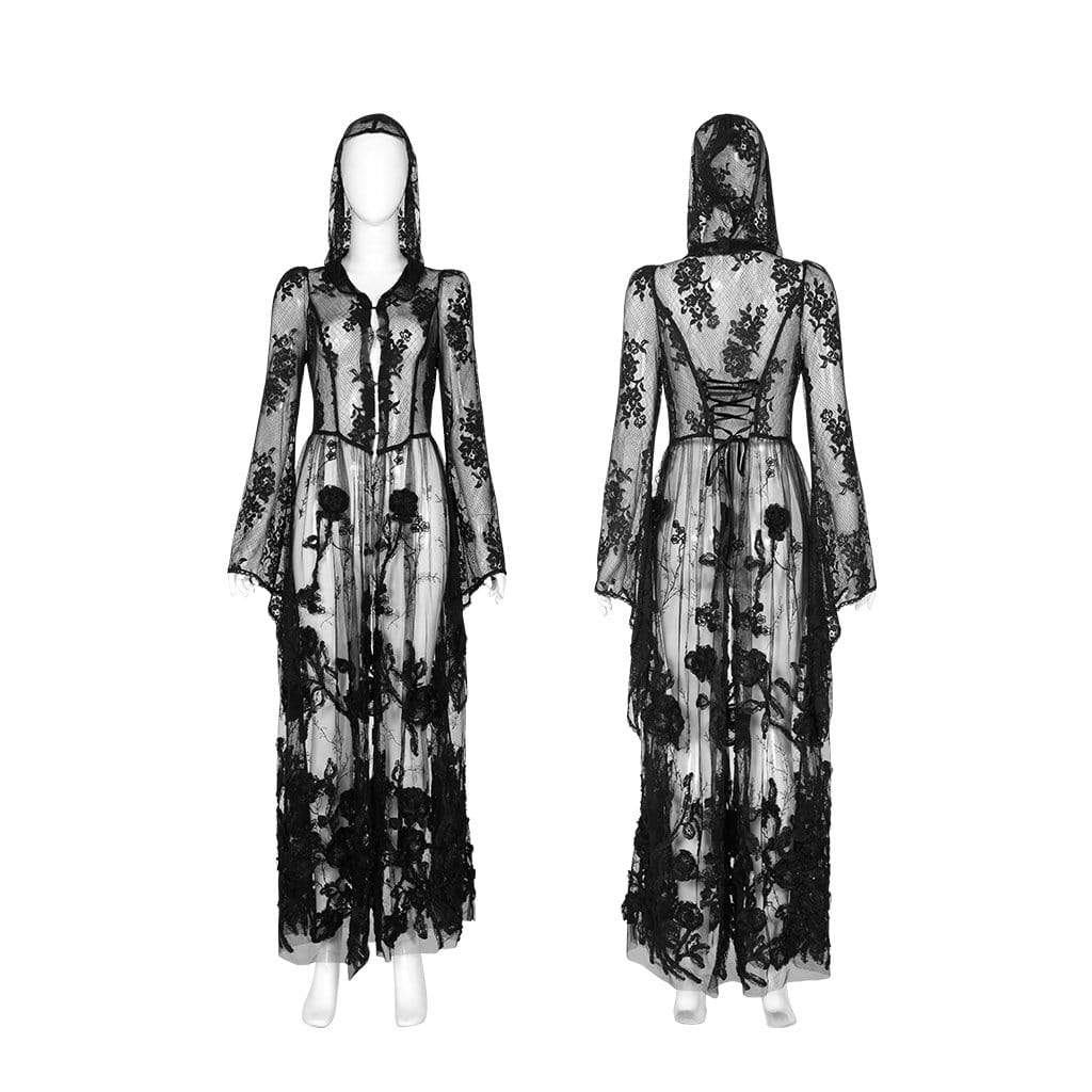 Women's Gothic Floral Lace Sheer Overdresses