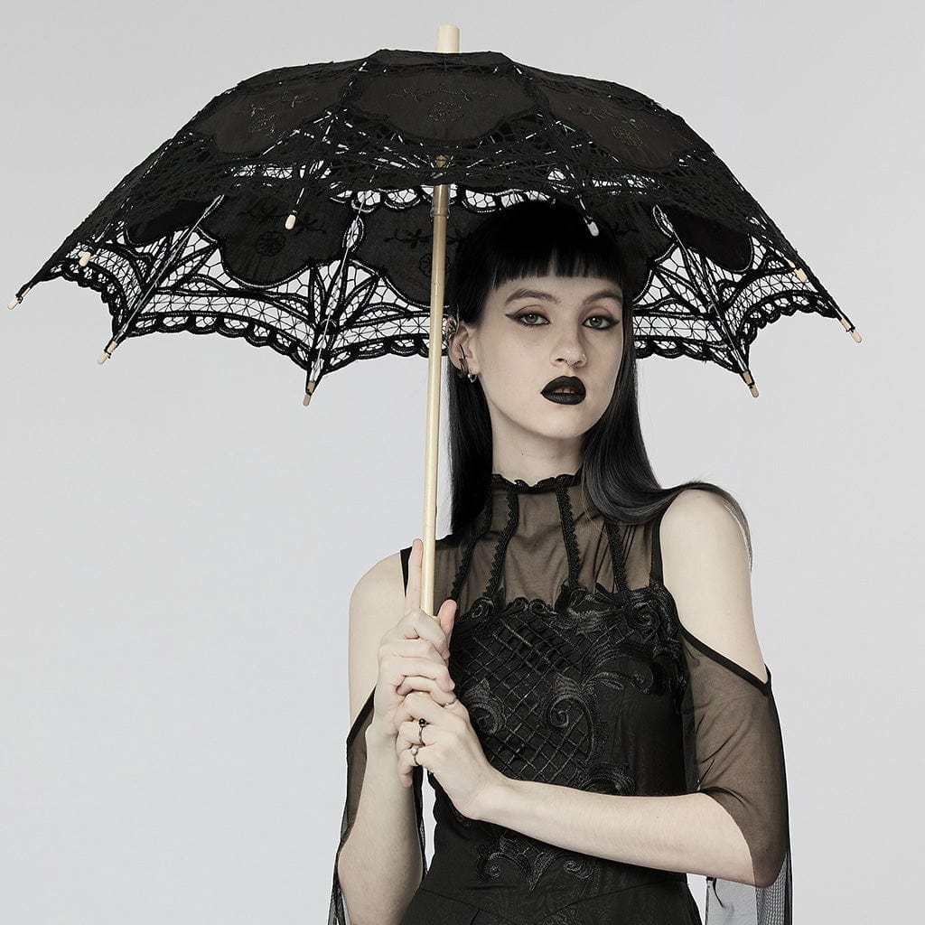 PUNK RAVE Women's Gothic Floral Lace Umbrella