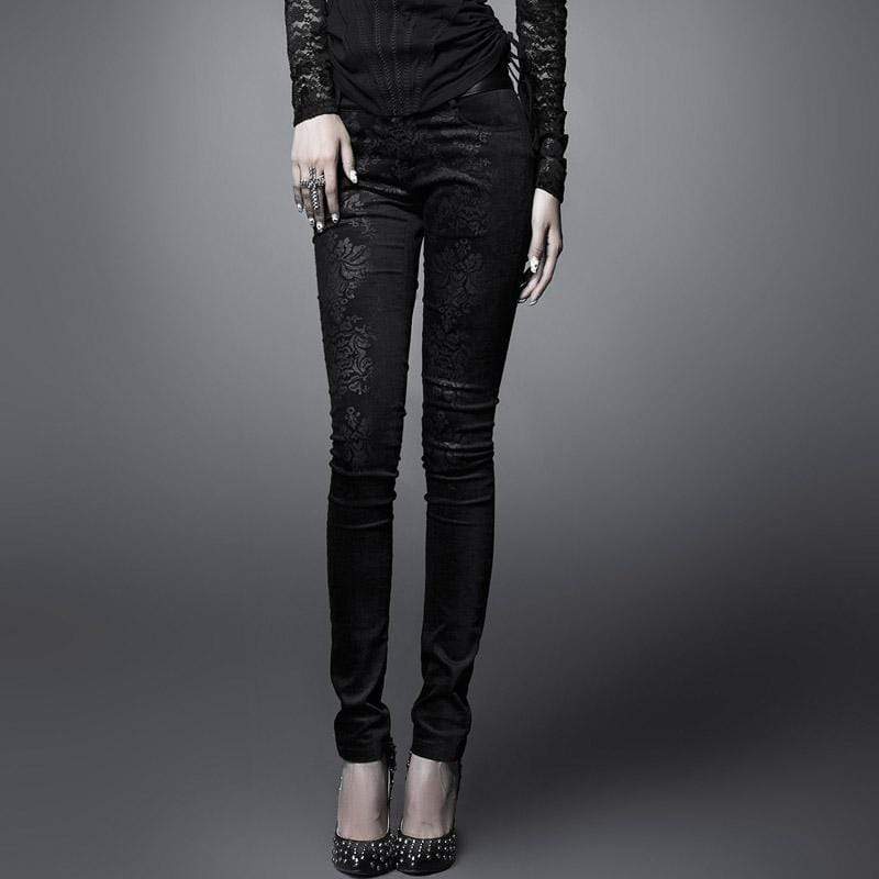 Women's Gothic Floral Printed Faux Leather Pants