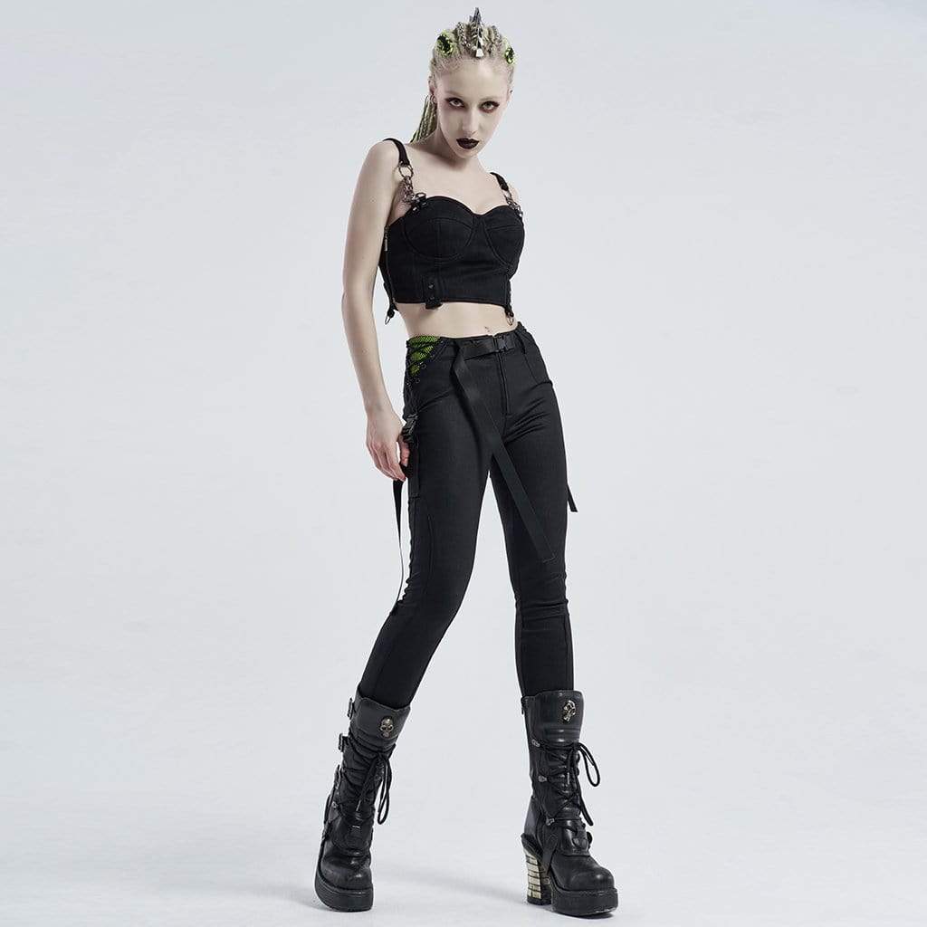 Women's Gothic Front Zip Pants With Belt