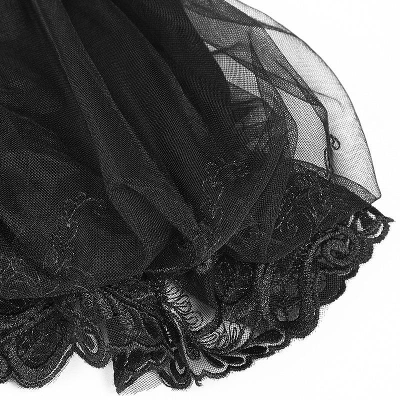 Women's Gothic Gorgeous Lace Ribbon Drawstring Net Short Sleeve T-shirt