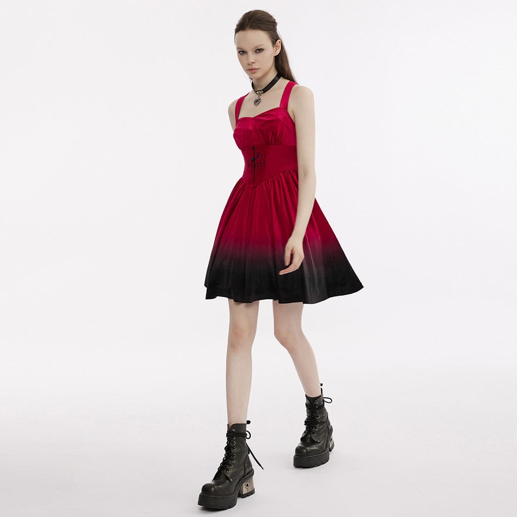 PUNK RAVE Women's Gothic Gradient Color Velvet Slip Dress