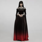PUNK RAVE Women's Gothic Gradient Off Shoulder Flare Sleeved Maxi Dress Wedding Dress
