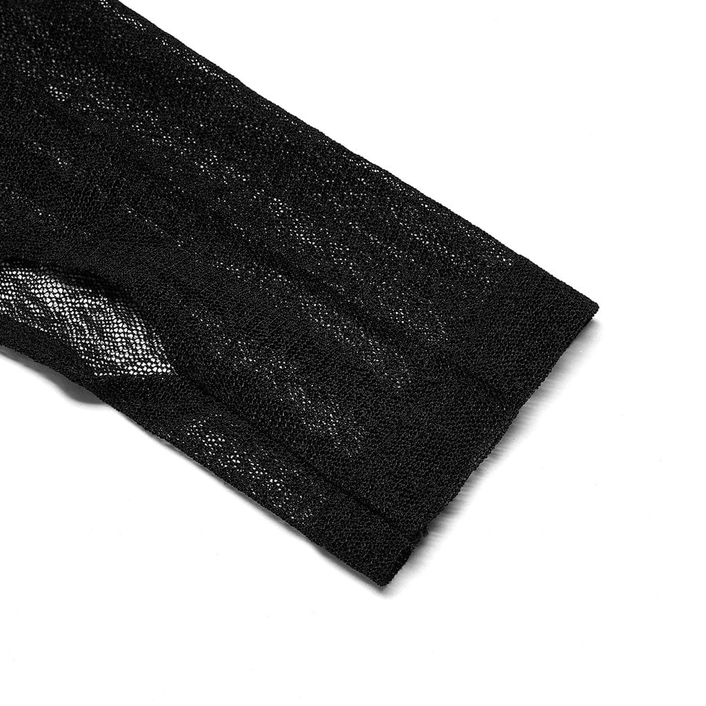 UHXV Black Applique Embroidered Mesh Sleeve Black / Xs