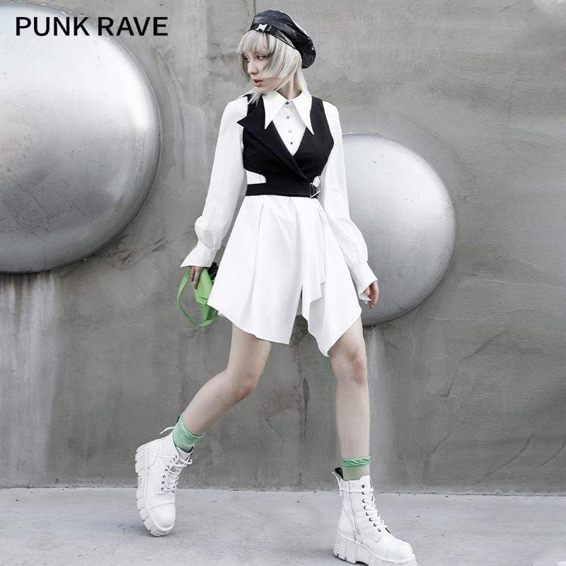 Women's Gothic High-waisted Shirt Dresses White