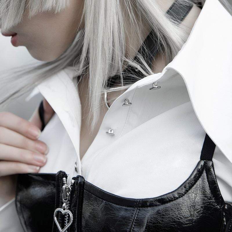 Women's Gothic High-waisted Shirt Dresses White