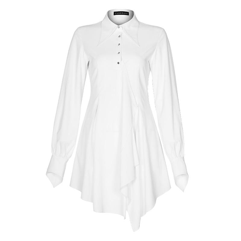 Women's Gothic High-waisted Shirt Dresses White