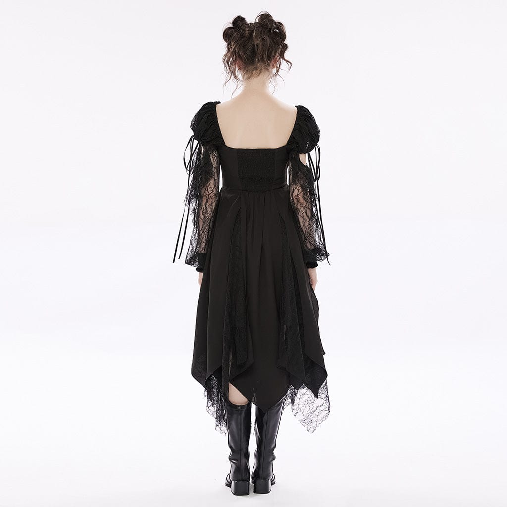 PUNK RAVE Women's Gothic Irregular Lace Splice Dress