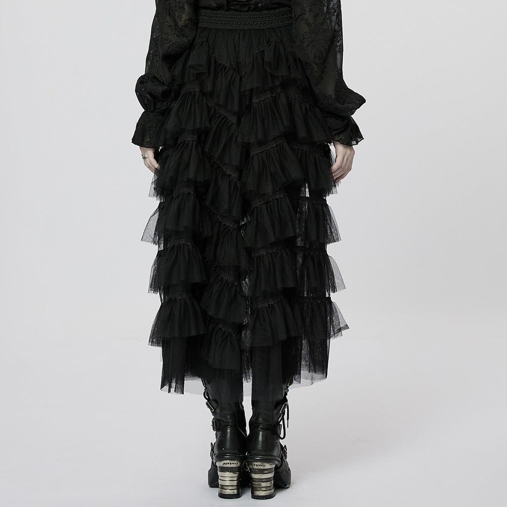 PUNK RAVE Women's Gothic Irregular Layered Mesh Skirt