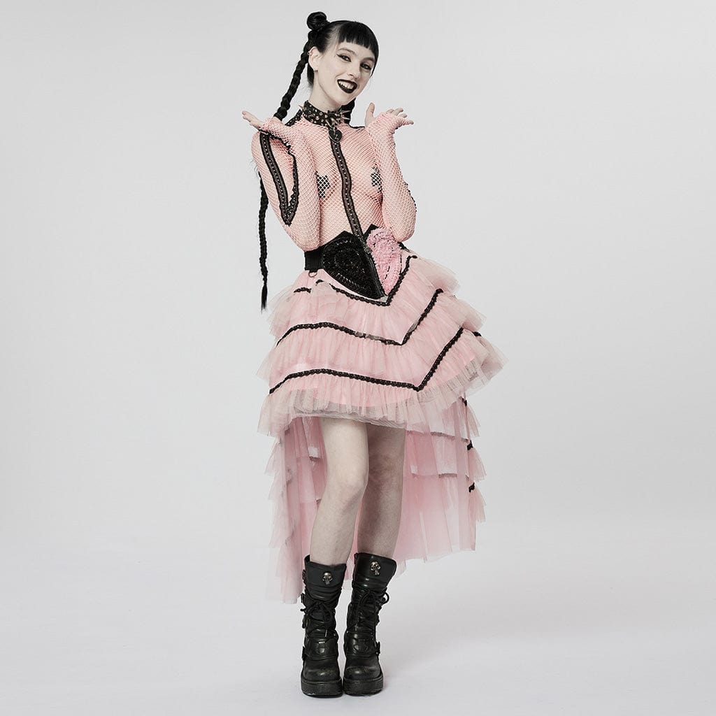 PUNK RAVE Women's Gothic Irregular Layered Mesh Skirt