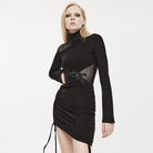 PUNK RAVE Damen Gothic Unregelmäßiges Spitz Mesh Splice Kleid