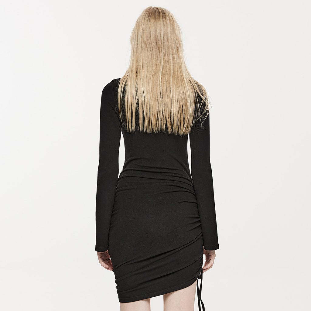 PUNK RAVE Women's Gothic Irregular Pointed Mesh Splice Dress