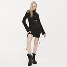 PUNK RAVE Damen Gothic Unregelmäßiges Spitz Mesh Splice Kleid