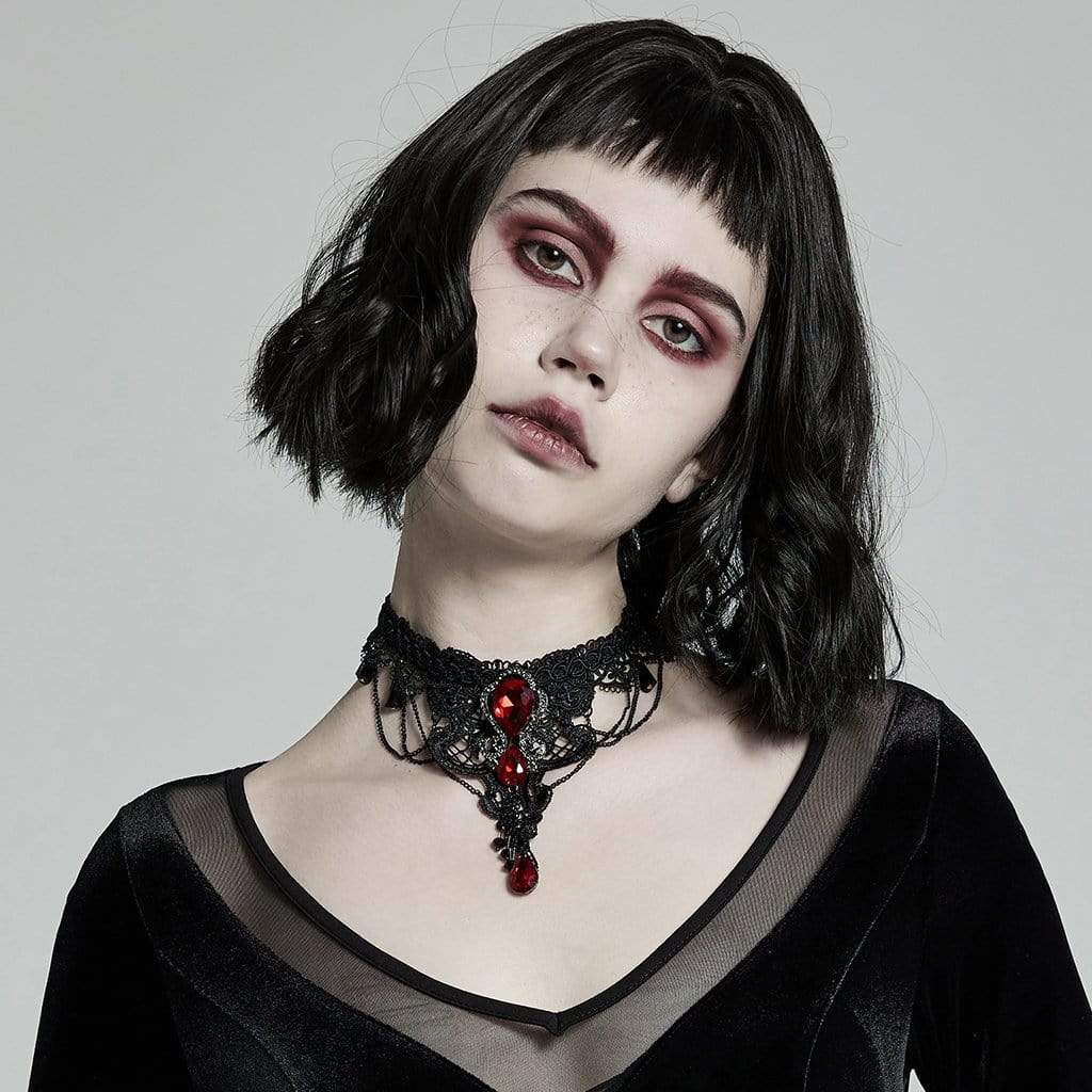 Gothic choker with bat and chains - Steamretro