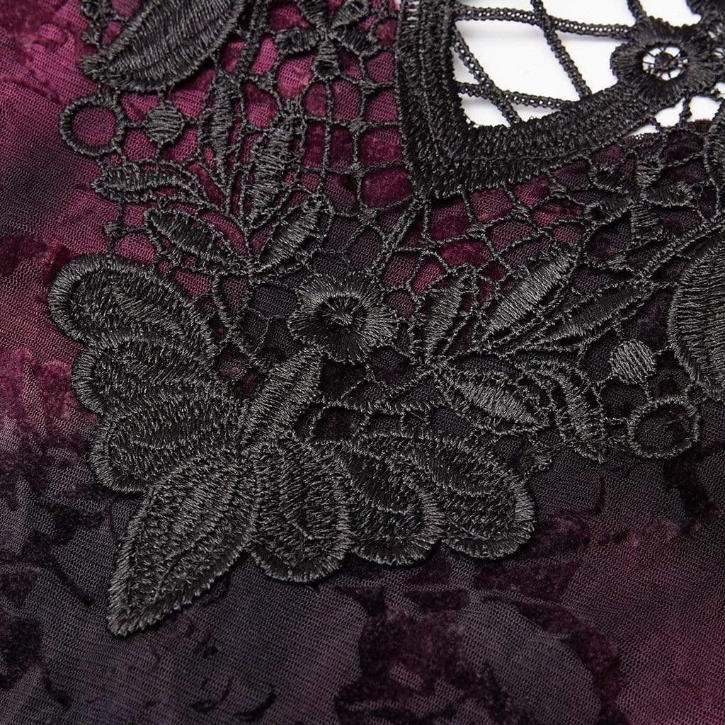 Women's Gothic Lace Collar Tie-dye Long Tops Purple