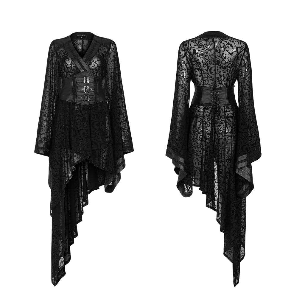 Women's Gothic Lace Sheer Irregular Dresses With Girdle