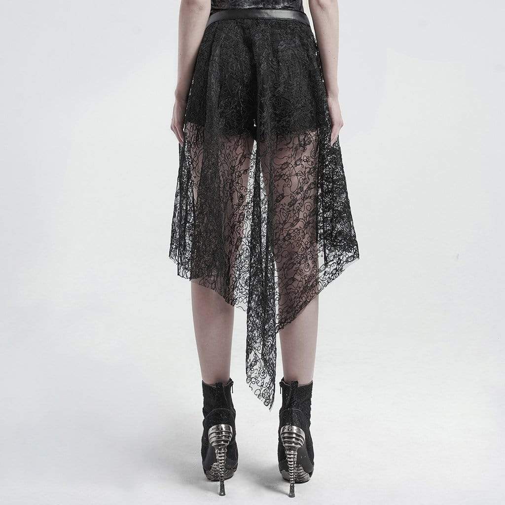 Women's Gothic Lace Sheer Overskirts With Belt