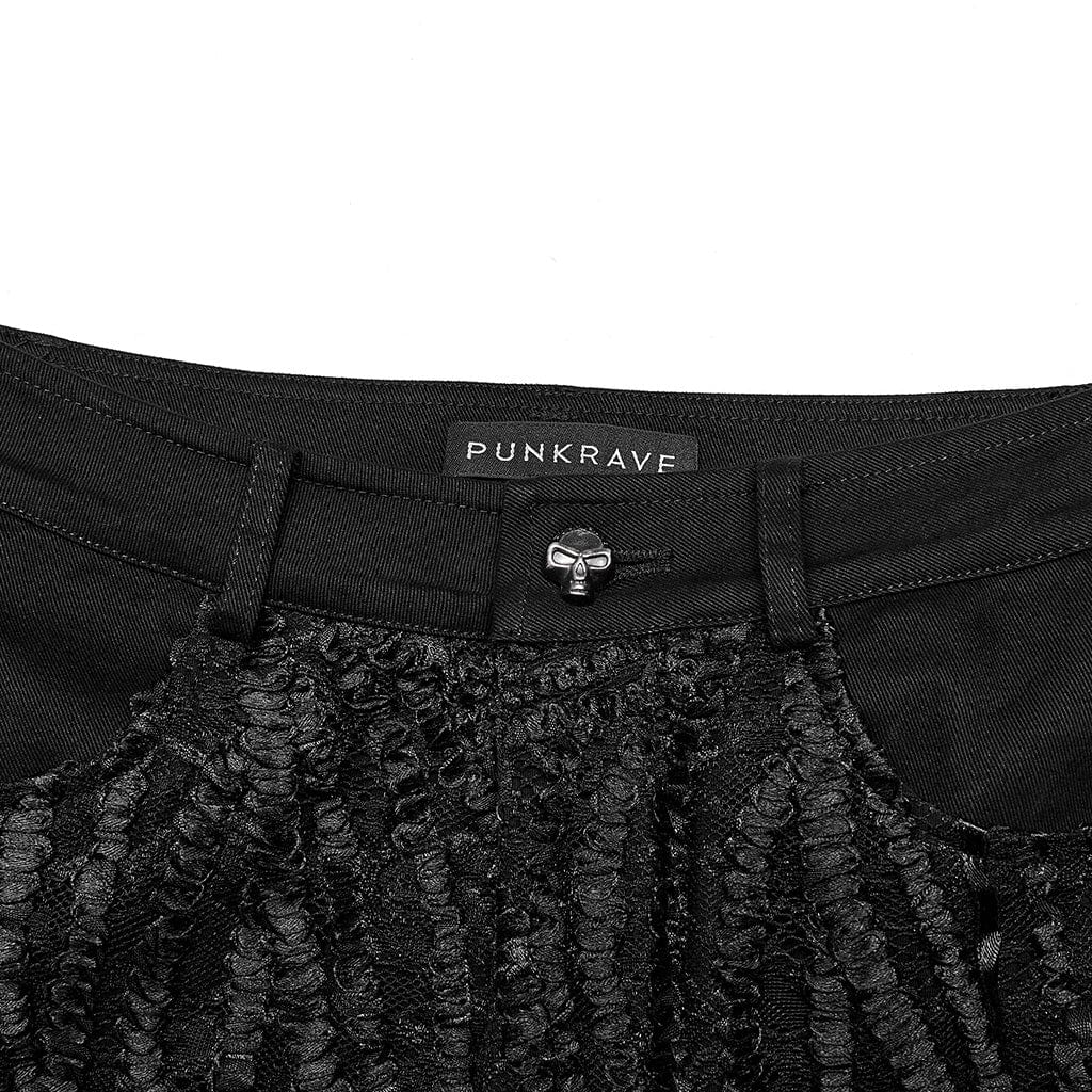 PUNK RAVE Women's Gothic Lace Splice Flared Pants