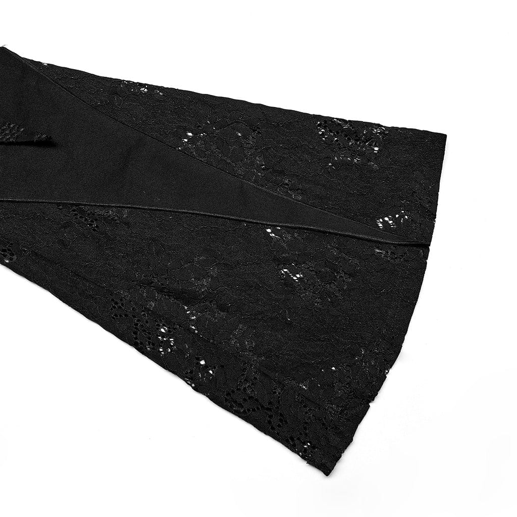 PUNK RAVE Women's Gothic Lace Splice Flared Pants