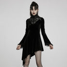 PUNK RAVE Women's Gothic Lace Stand Collar Irregular Hem Velet Dress