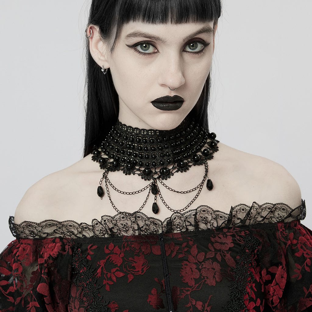 Women's Gothic Layered Beads Lace Choker – Punk Design