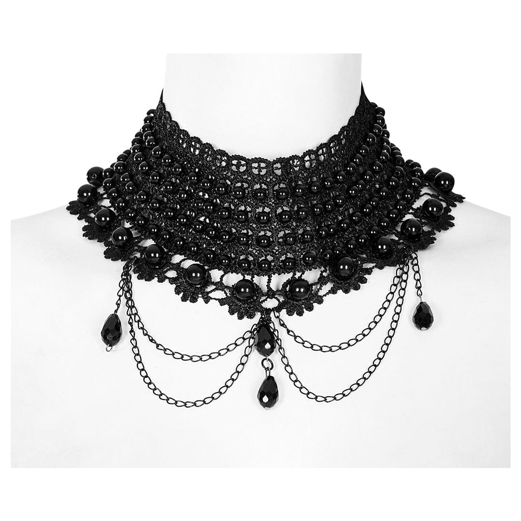 PUNK RAVE Women's Gothic Layered Beads Lace Choker