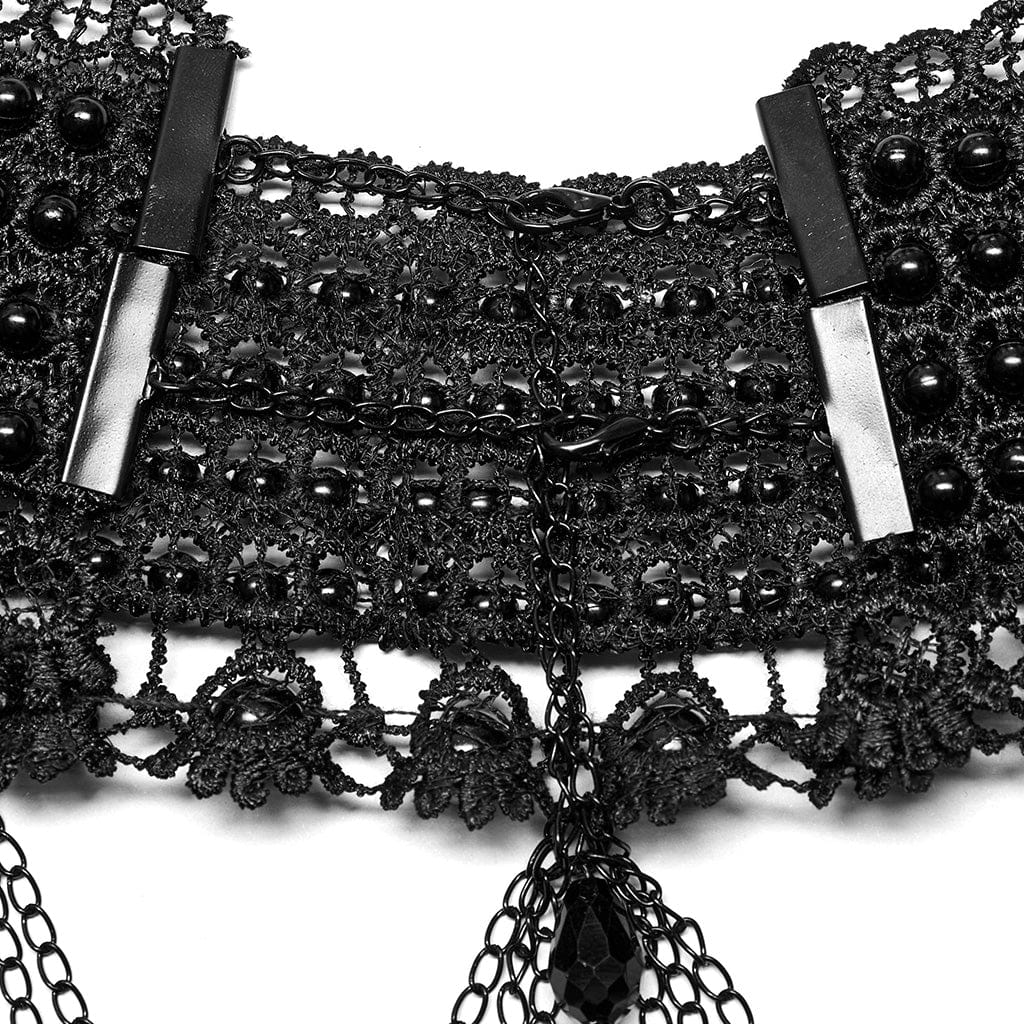 PUNK RAVE Women's Gothic Layered Beads Lace Choker