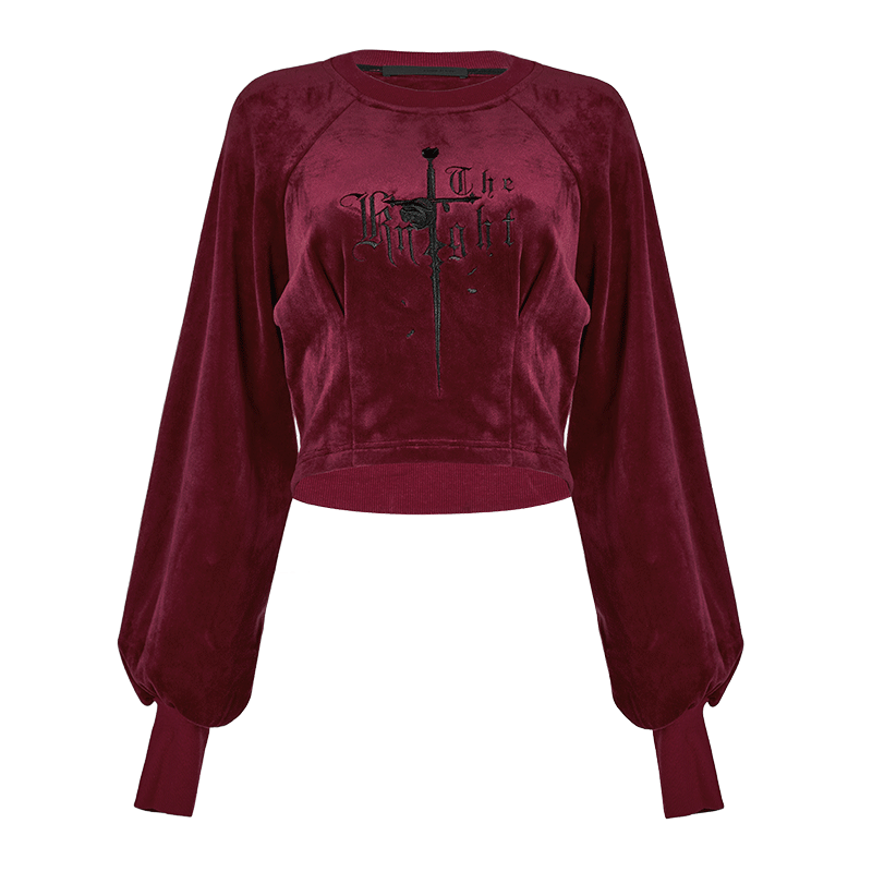 PUNK RAVE Women's Gothic Letter Embroidered Velvet Shirt