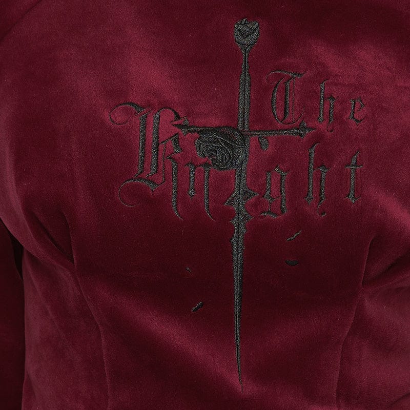 PUNK RAVE Women's Gothic Letter Embroidered Velvet Shirt