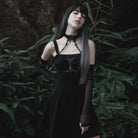 PUNK RAVE Women's Gothic Mesh Arm Sleeves with Detachable Choker