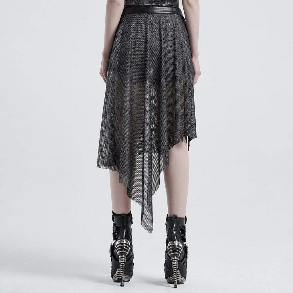 Women's Gothic Mesh Sheer Overskirts With Belt