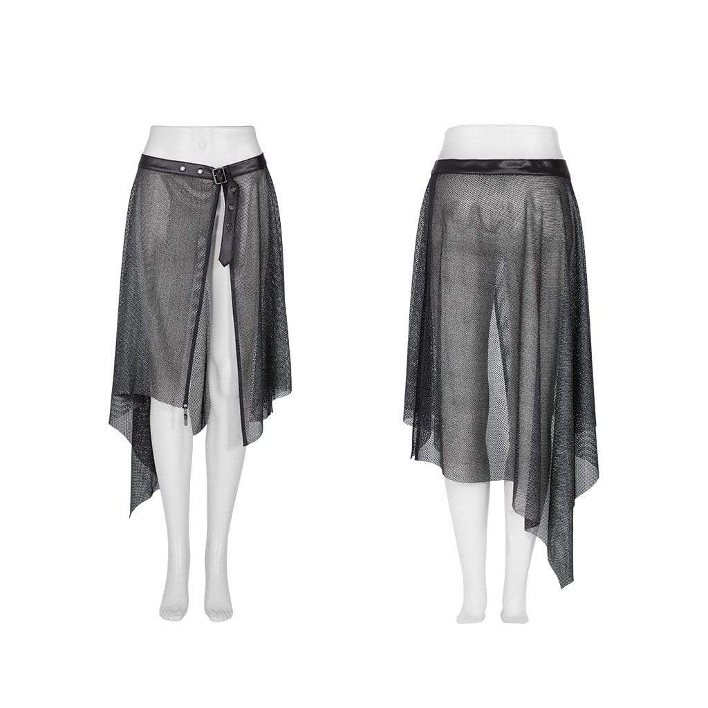Women's Gothic Mesh Sheer Overskirts With Belt