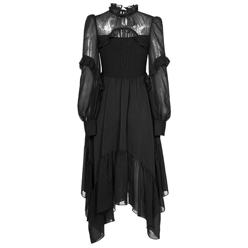 Women's Gothic Mesh Splicing Ripped Ruffles Irregular Dresses