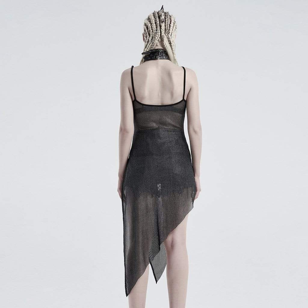 Women's Gothic Mesh Strappy Irregular Slip Dresses