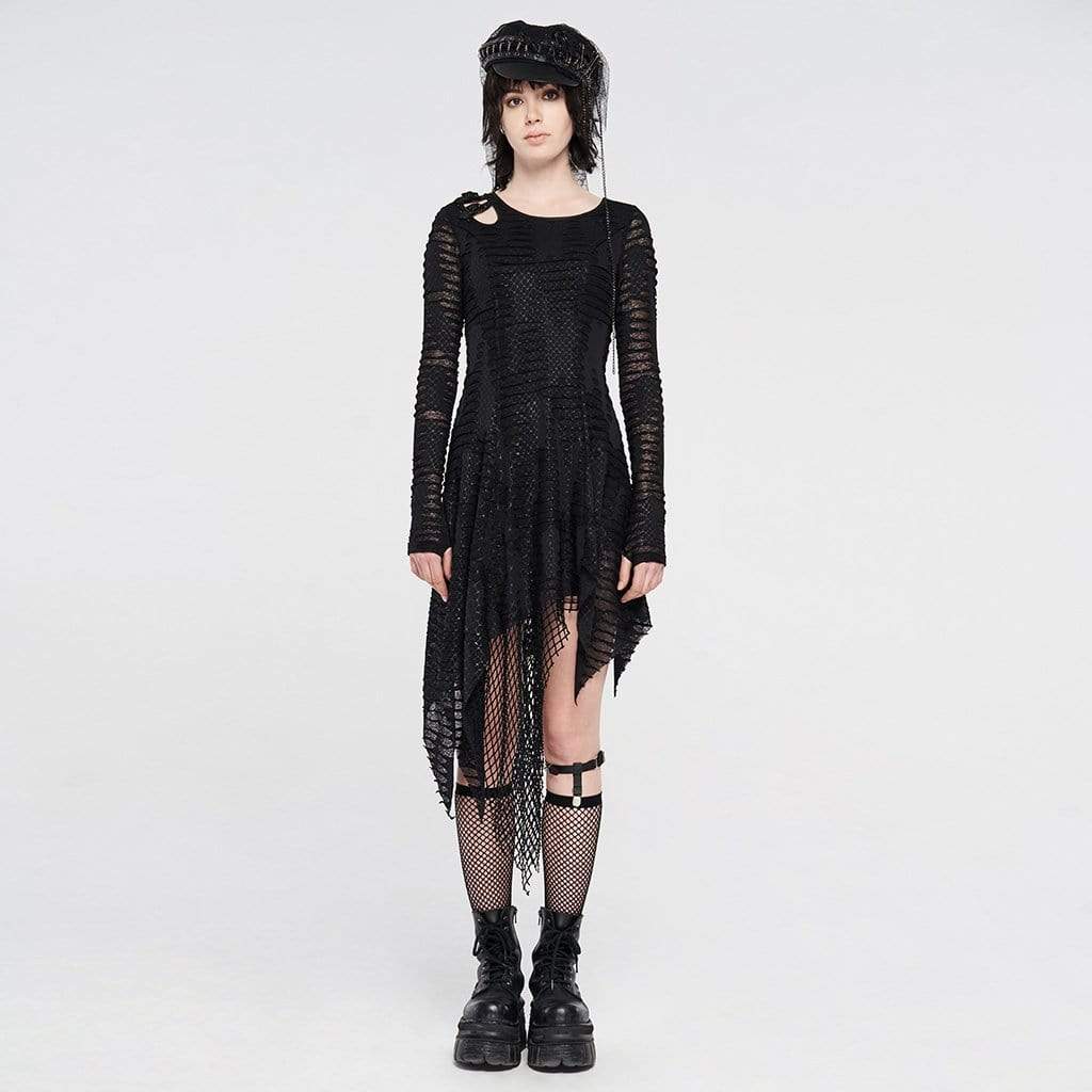 Women's Gothic Net Ripped Irregular Dresses – Punk Design