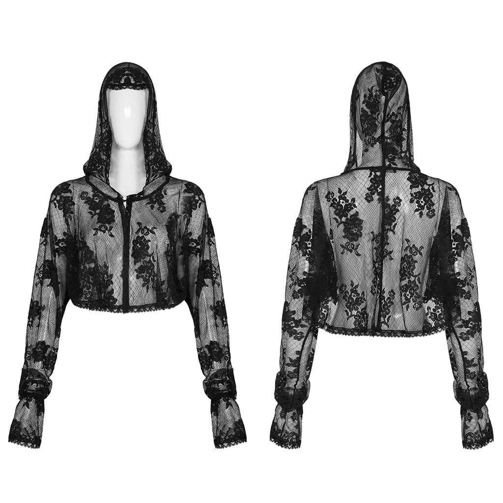Women's Gothic Floral Lace Sheer Hooded Coats