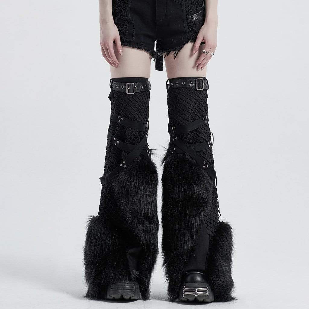 Women's Gothic Net Splicing Faux Fur Leg Warmers